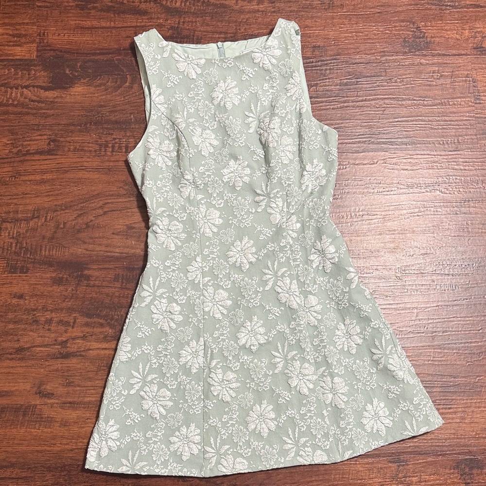 Floral Sleeveless Dress in Green and White